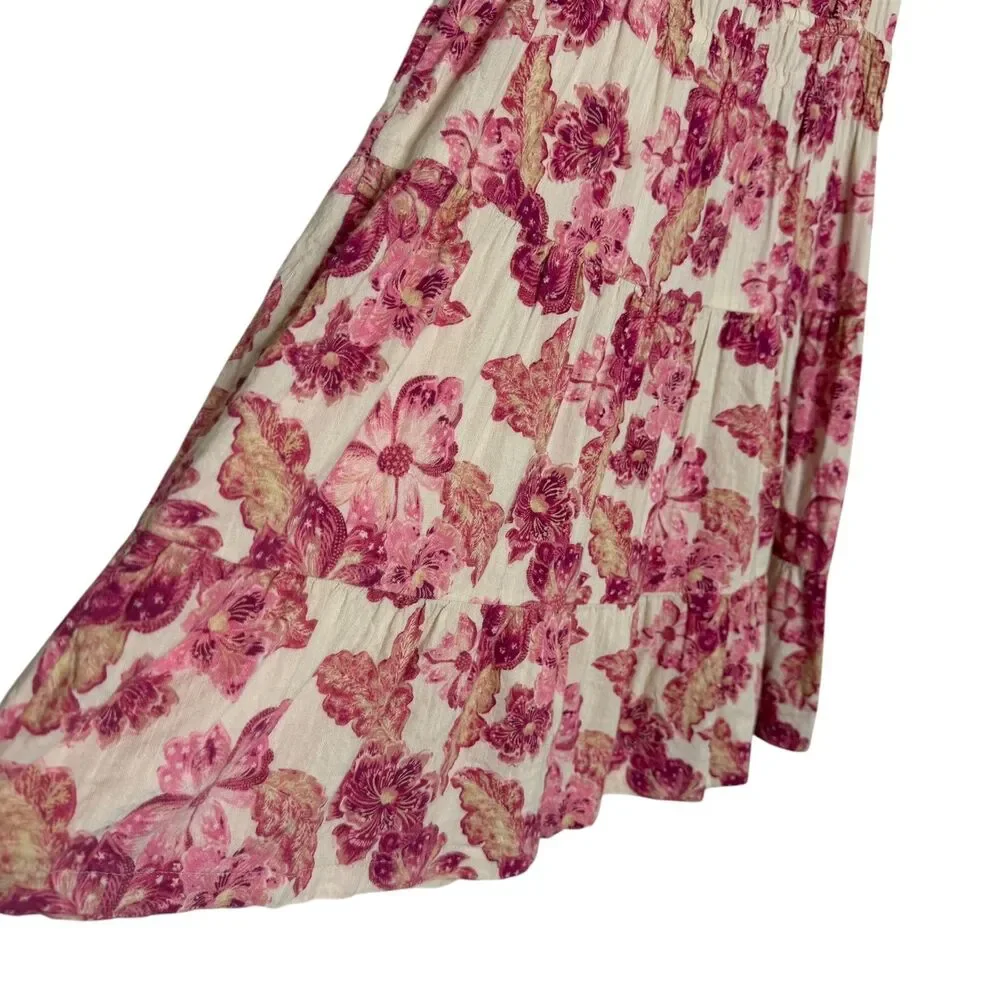 Old Navy Cold Shoulder Dress Tiered Fit Flare Floral Pink Cream XL 14 16
